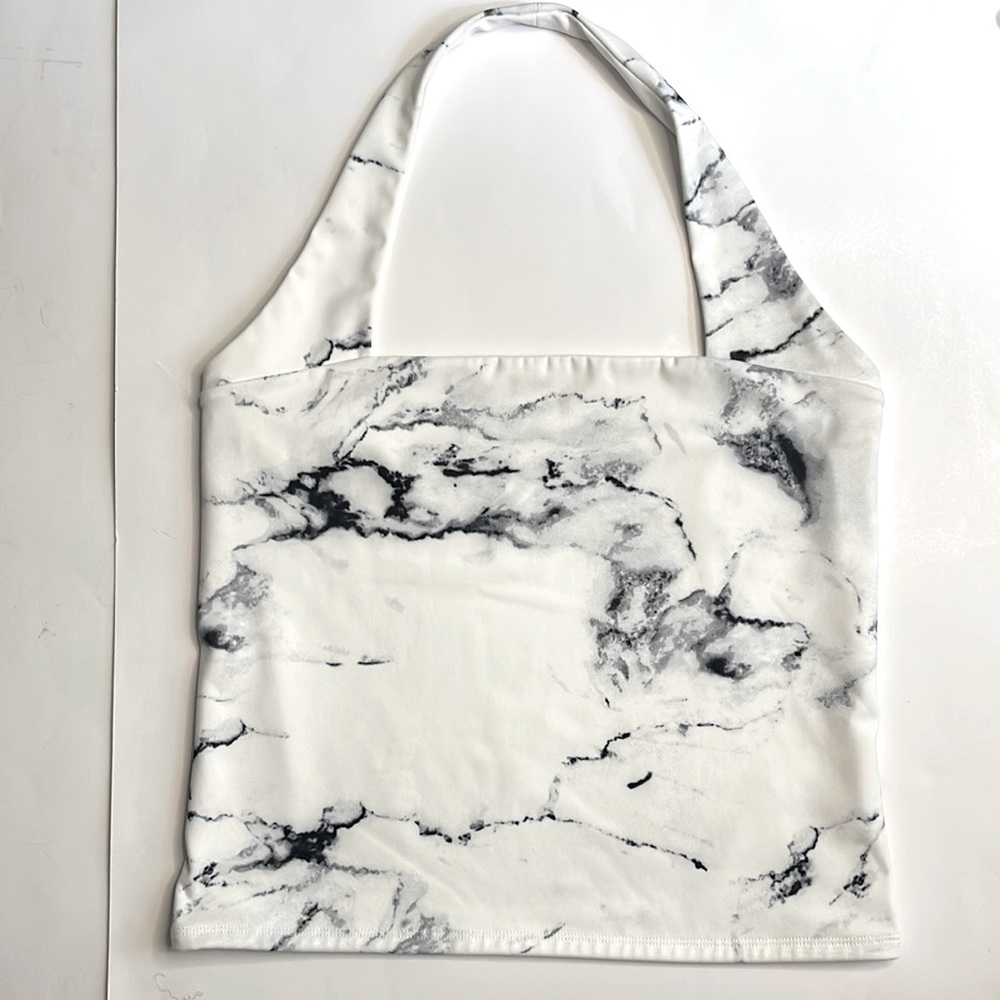 Express White Marble Body Contour Halter Top Size L